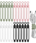 Silicone Cable Straps Set 24 Pcs For Bundling Earphones Chargers Cords And Wires Reusable Elastic Easy To Clean Cable Ties
