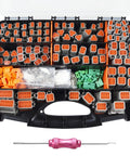 DT Series 685 Piece Connector Kit with 2 3 4 6 8 12 pin gray housings, 16 gauge contacts, wedge locks, sealing plugs displayed in box.