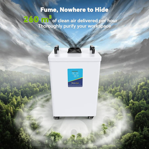 Industrial Laser Fume Extractor With H13 HEPA Filtration Designed For Active Soldering Workspaces with 260 m3/h clean air output.