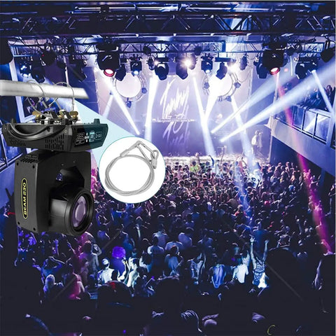 Concert lighting setup with Five Pack Stainless Steel Safety Cables For Lighting Luggage Garage Doors And Cameras 20 Inch Long Load Rated Up To 88 Lbs Per Cable Easy Install Security Wire Set