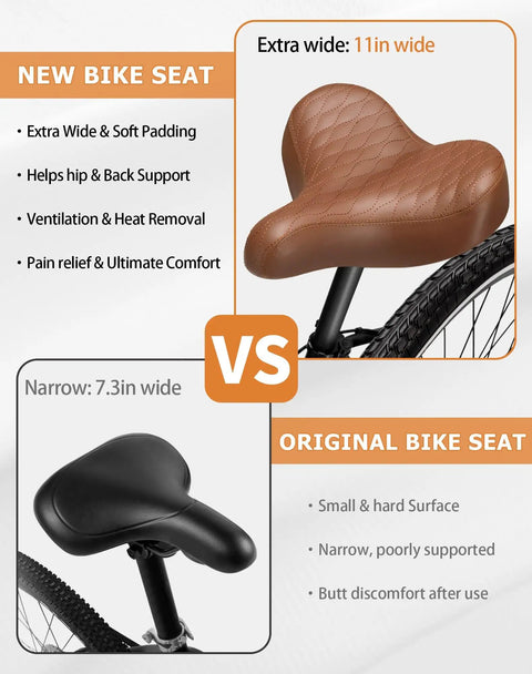 Wide Comfort Bike Saddle For Men And Women With Extra Large Winged Padding, Plush High Resilience Foam Cushion comparison