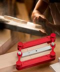 Top Tier Stainless Steel Center Gauge For Woodworking With Hella Sturdy Interchangeable Inch And Metric Marking Rods For Dead Accurate Hole Punch Locator Layout on wood surface.