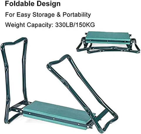 Heavy Duty Garden Kneeler And Seat With Handy Tool Bag Foldable Portable Kneeling Stool for Outdoor Gardening showing foldable design.