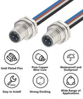 M12 4 Pin A Coded Male Aviation Connector Cable 0.7 Ft Waterproof Industrial Bulkhead Panel Mount with features icons for control cabinets