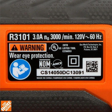 Close-up of label on Fuego 3 Amp Compact Orbital Jigsaw With Non Rotating Flexible Exterior Extension High Quality Build Orange And Black