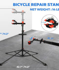 Floor Bike Repair Stand With Height Adjustable Arm And Tool Tray For Road And Mountain Bikes, Beefy 66 Lb Capacity, shown on floor