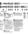 CRBU2 Vane Style Rotary Actuator Cylinder specification chart detailing features and configurations for auto shops.