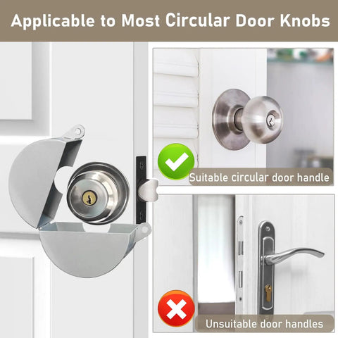 Lock Out Door Knob Device With Padlock For Round Doorknobs Keeps Them From Turning And Keyholes From Being Accessed Great For Privacy And Safety Stainless Steel Silver Finish on round door knob