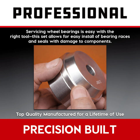 All In One 11 Piece Master Bearing Race And Seal Driver Tool Set with bearing insert in hand