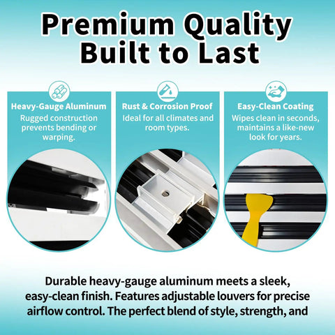 Features of 12x6 Adjustable Decorative AC Vent Cover For Wall Or Ceiling Clean White Air Register Non Load Bearing