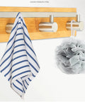 Heavy Duty Rustic Wall Hooks Featuring Sturdy Metal Claws Zero Drill Hassle Super Easy Peel And Stick Mount For Bathroom Kitchen Door And Entryway Key Holder Top Shelf Decorative Organizer with striped towel.