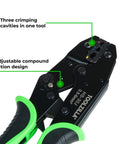 Workhorse Heavy Duty Ratcheting Wire Crimper For Stranded Copper Cable featuring adjustable compound grip and ergonomic handles.