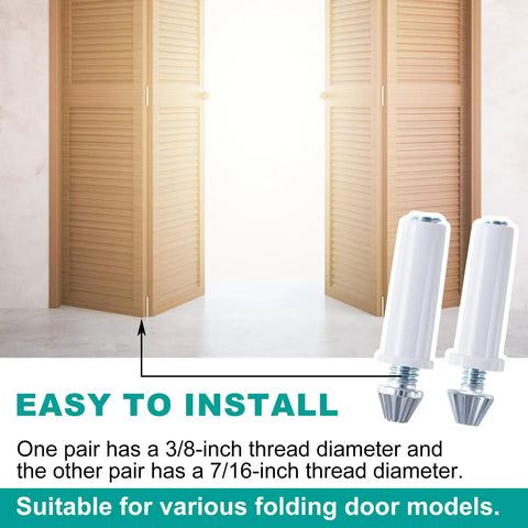 Four Pack Bi Fold Door Bottom Pivot Kit For Closet Sliding Doors, Heavy Duty White Pivots, shown with folding doors