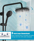 Matte Black Exposed Shower Fixture Set With 3 In 1 Diverter Valve Brass Body 8 Inch Rainfall Showerhead in use