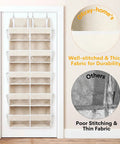Over The Door Organizer Five Tiers With Ten Compartments Delivers Extra Large Behind Door Storage And A Sturdy 80 Lbs Weight Capacity Super Handy For Closet Dorms Nursery Or Pantry Door Hanging Organizer Beige shown hanging on door with focus on stitching quality.