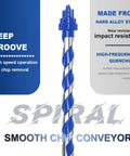 5 Pack 0.15625 Inch Diameter 3.75 Inch Masonry Drill Bits With Hex Shank For Tile Concrete Brick Cement Granite Glass And Porcelain Water Cooled For High Hardness Materials Heavy Duty Pro Grade displaying spiral design and text on durability