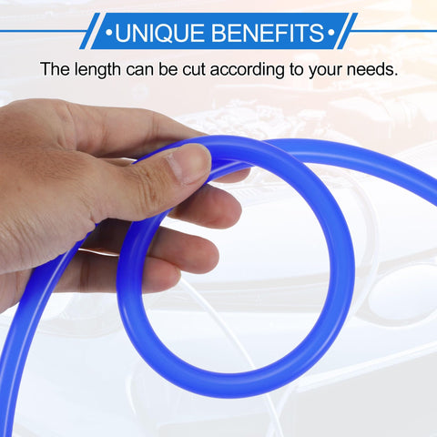 Blue Silicone Vacuum Tubing Hose For Automotive Use 10 Feet Long Three Sixteenth Inch Inner Diameter Two Millimeter Wall Thickness Beefed Up High Temp Boost Turbo Line For Cars Trucks Marine And Aircraft 130 PSI Max. held in hand.