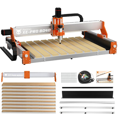 X Axis Extension Kit For 8040 CNC Router Upgrade With Hybrid Spoilboard Worktable, extends X travel, installation parts visible