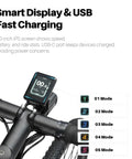 Smart display and USB fast charging system on Adult 500W Class 2 Electric Gravel Bike for ride stats and battery life.