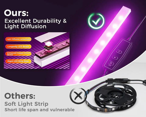 Closeup of LED light strip used in L Shaped Gaming Desk With LED Light And Power Outlet 53 Inch Reversible Computer Desk