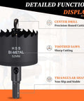 METALLIXITY Bi-Metal Hole Saw, 52mm (2-1/16 in) with center drill, M42 HSS, black