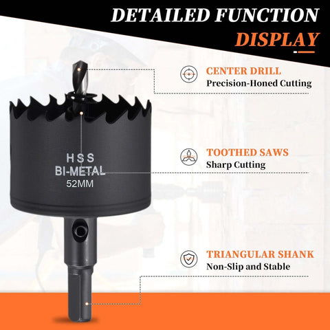 METALLIXITY Bi-Metal Hole Saw, 52mm (2-1/16 in) with center drill, M42 HSS, black