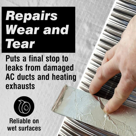 Hand applying Heavy Duty High Temperature Aluminum Foil Tape 30 Ft By 1.5 In 0.15 mm Thick Silver Heat Resistant Ductwork