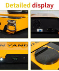 Detailed view of Heavy Duty 30 Ton Machine Mover Skates With Lithium Battery Powered Wireless Remote Control showing handle, control panel, and wheels.