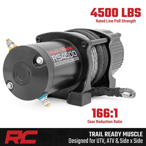 Rough Country 4500 Lb ProSeries Winch For Utv And Atv With Fifty Ft Synthetic Rope 1.4HP Motor 12V Waterproof Remote Control close-up