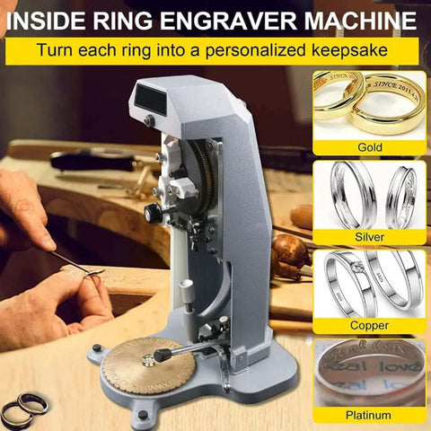 No Sweat Manual Internal Ring Engraving Machine with Precision Double Sided Dial for custom initials on rings.
