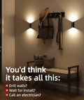 Wireless Motion Sensor Wall Light With Remote Control Rechargeable Led Sconce illuminating hallway with hat and bags in view.