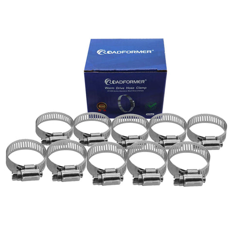 Beefed Up Stainless Steel 1 Inch Worm Gear Hose Clamp SAE 16 Size With Half Inch Band Width Fits 19 To 38 Millimeters Hoses Pack Of 10 Highly Corrosion Resistant Waterproof Full Stainless Construction