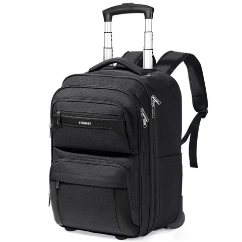 Rolling Laptop Backpack With Wheels For Travel, 17.7 Inch Carry On Wheeled Backpack For Men And Women, Durable 900D Oxford, Black