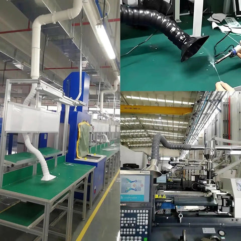 360 Degree Flexible Duct Arm With Hood For Lab Fume Extraction in factory setup