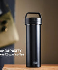 Ultralight Travel French Press Coffee Maker For On The Go Brews, Vacuum Insulated Stainless Steel 16 Ounce Capacity, Matte Meteorite Black
