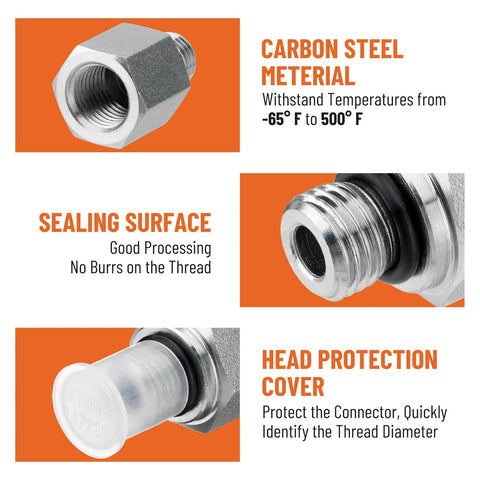 hydraulic ORB to NPTF adapters carbon steel material with temperature resistance and protective cover, sealing surface detail