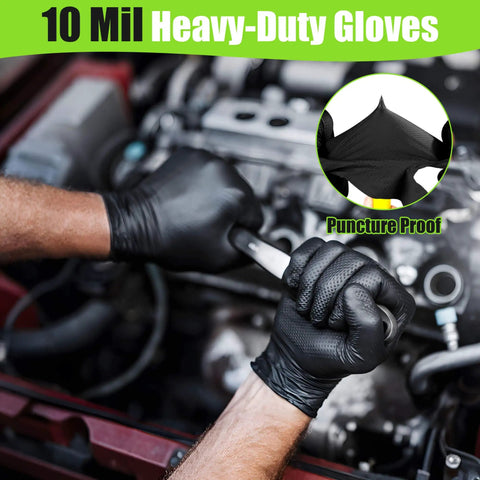 Heavy Duty Black Nitrile Mechanic Gloves 10 Mil Extra Large 100 Count for tough auto work, engine disassembly, high torque tasks