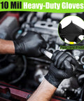 10 Mil Heavy Duty Black Nitrile Mechanic Gloves XL, 50 Count Pack for Rugged Grips and Torque, Built for Tough Jobs and Everyday Hand Protection and More on hands working on engine