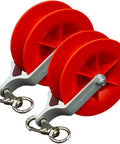 Pro Grade Low Voltage Cable Pulley for Long Runs and 90 Degree Bends, ABS roller, clip attached, front side view.