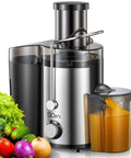 Powerful 800W Centrifugal Juicer With Wide 3 Inch Feed Chute For Fruit And Veg Stainless Steel Body Black Finish BPA Free