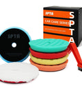 5 Pc 5 Inch Orbital Polisher Pads Set With 1 Microfiber Buffing Pad For Car Detailing, various colored foam pads and brush