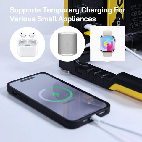 Rechargeable LED Work Light Cordless Portable 4000LM With Magnetic Base, shows charging phone with USB power bank
