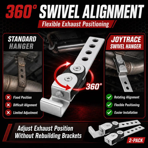 360° view of 2 Pack Swivel Exhaust Hangers For Universal Exhaust System, rotating muffler brackets with vibration dampening