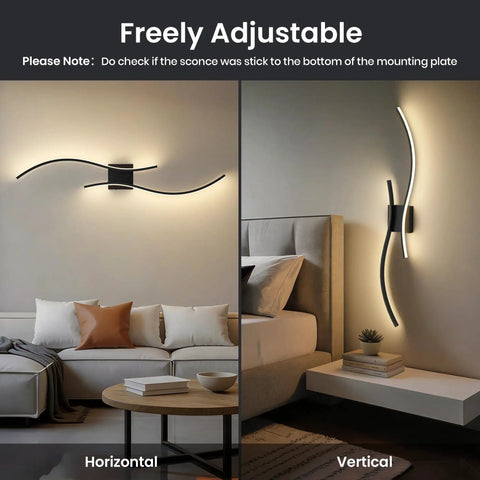 Cordless Battery Operated Wall Sconces Set Of 2 With 10000mah Power Bank 31.5 Inch Black LED Light, shown in horizontal and vertical angles.