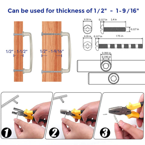 Installation guide for 60 Pack Solid 3-3/4 Inch Cabinet Handles In Brushed Nickel Or Satin Nickel with measurements and tools