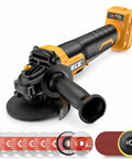 Killer Cordless Angle Grinder With Three Speed Settings And Paddle Safety Switch For Zero Hassle Metal Cutting And Grinding Compatible With DeWalt 20V Max Tools Tool Only, showing side view with grinding discs.
