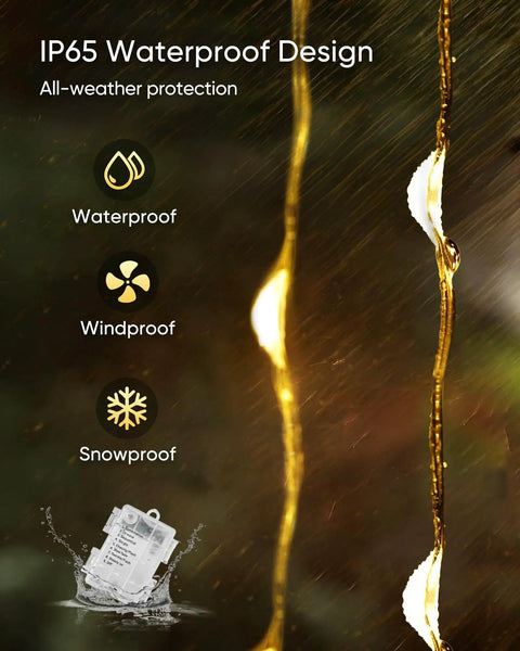 4 Pack 20 Ft 60 Led Fairy Lights Battery Operated With Remote Waterproof 8 Modes showcasing waterproof feature in the rain