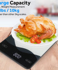 Cooked chicken on Digital Kitchen Scale 22lb 10kg USB C Rechargeable With Tempered Glass Top Easy Clean LED Touch Screen