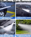 Effortless stain removal using Beefy High Pressure Car Wash Water Gun With Booster Nozzle on tires, car body, and floor mat
