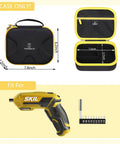 Tough As Nails Hard Travel Case For Skil 4V Rechargeable Cordless Screwdriver SD561802, black and yellow, 7.6 x 6.2 x 2.5 inches, interior view.